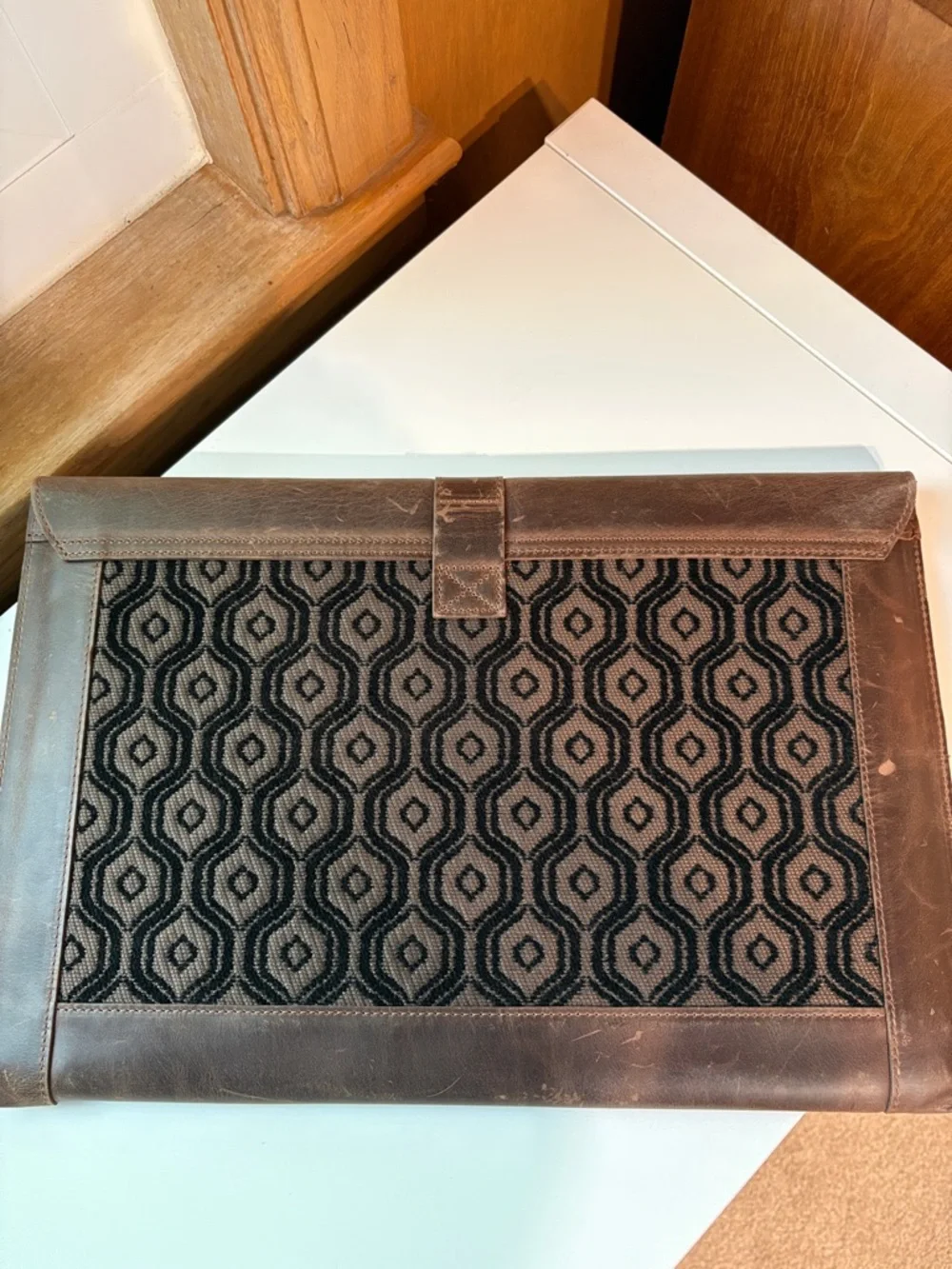 Londo leather and quilted fabric padded lap top case flap closure 10x15